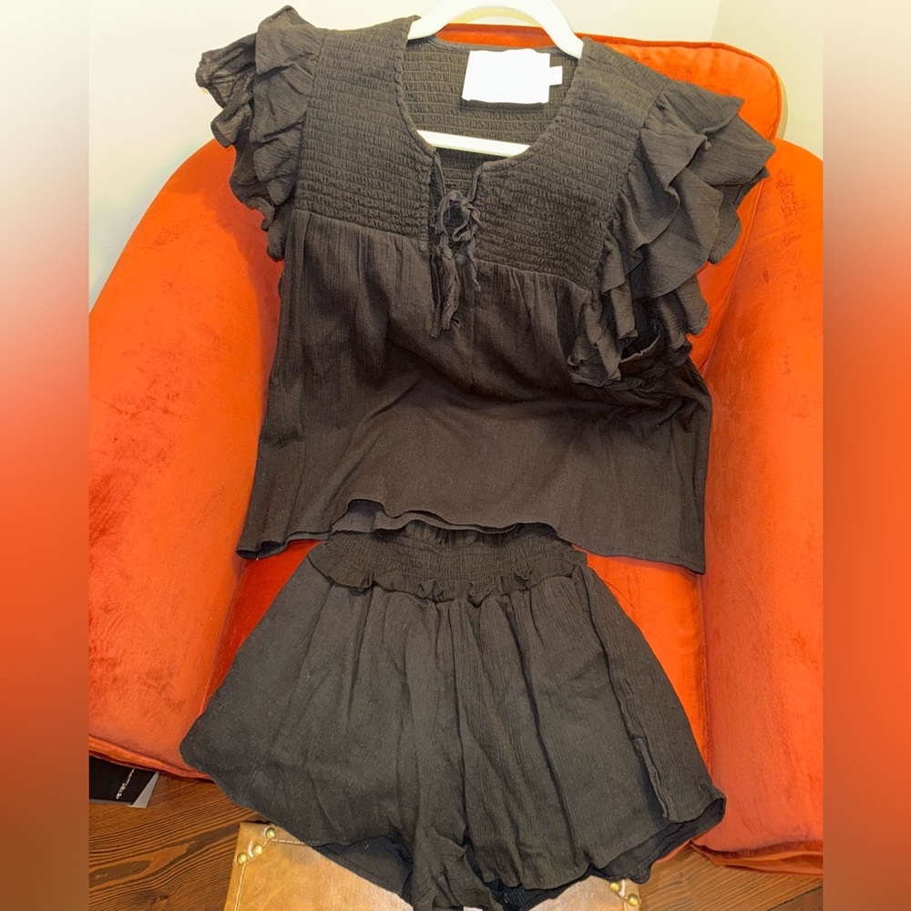 Black Ruffled Top and Shorts Set